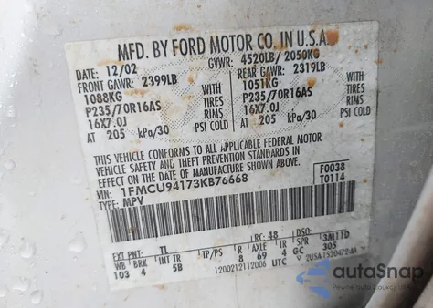 2003 Ford Escape Limited z USA, uszkodzony, nr VIN 1FMCU94173KB76668